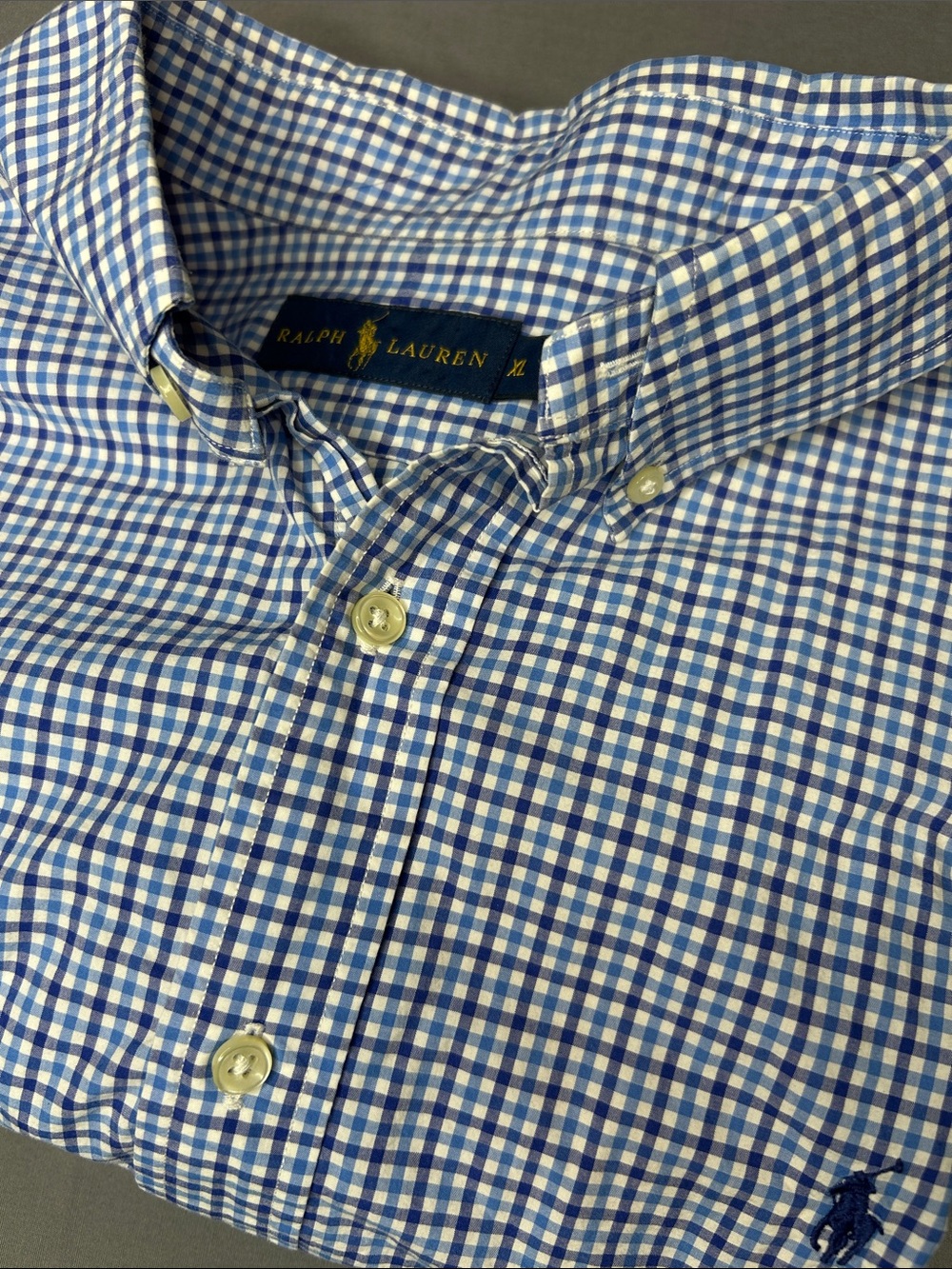 Ralph Lauren Blue and White Gingham Button-Down Shirt